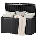 Flamaker Resin Deck Box 100 Gallon Large Lockable Outdoor Storage Box Waterproof Deck Chest for Patio Cushions, Garden Tools, Accessories (Black)