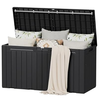 Flamaker Resin Deck Box 100 Gallon Large Lockable Outdoor Storage Box Waterproof Deck Chest for Patio Cushions, Garden Tools, Accessories (Black)