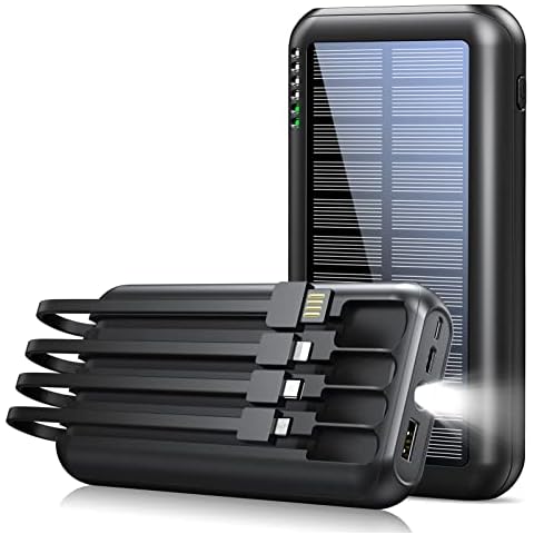 Power Bank 26800mAh, Portable Charger Usb c 4 Output 3 Input and Flashlight 4 LED Indicator, Phone Charger Power Bank with 4 Cables, Solar Charger Outdoor for Mobile Phones, Tablet, Camping Cover