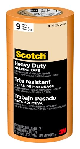 Scotch Heavy Duty Painter's Tape, 9 Rolls, 0.94 in x 60.1 yd, for Use On Vinyl, Carpet, Metal, & Plastic, Indoor & Outdoor Masking Tape, Bonds Aggressively, 3-Day Clean Removal (2020+-24AP9) - image 1