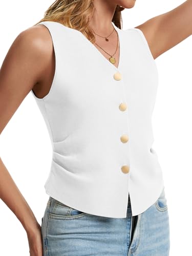 Image of Sweater Vest Women Dressy Button Up Knit Sleeveless Tank Tops Work Business Casual Outfits Summer