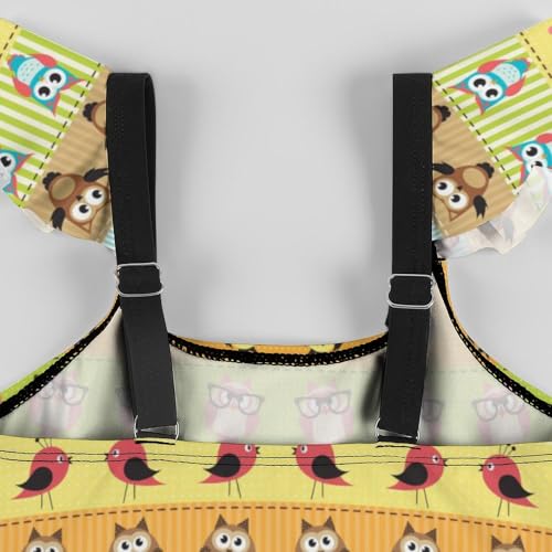 Image of Girls One Piece Swimsuit Cute Alpacas Hearts Stars Ruffles Swimwear Bathing Suits 3-12 Years