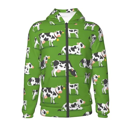 Cows With Calfs Green Kids Pullover Hoodies Boys Zip Up Sweatshirts Girls Athletic Clothes with Pocket2