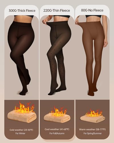 Image of OEAK Womens Fleece Lined Tights Fake Translucent Pantyhose Thermal Opaque High Waisted Winter Legging Footed Sheer Tights 300g Fake Translucent Black Dots S /M