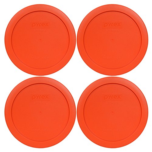 Pyrex 7201-PC Lot de 4 couvercles de rangement ronds en plastique pour 4 tasses Orange citrouille Fabriqué aux États-Unis