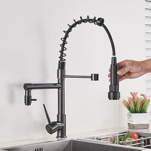 Mitigeur de cuisine à ressort en chrome poli avec bec gris extractible