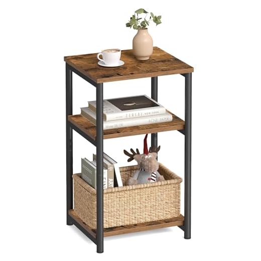 VASAGLE Side Table, Small End Table, Tall Nightstand for Living Room, Bedroom, Office, Bathroom, Rustic Brown and Classic Black ULET273B01