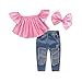 1-7Yrs Kid Baby Girls Ruffle Tops + Big Hole Jeans Cool Girl Clothes 2pcs/set (3-4T)