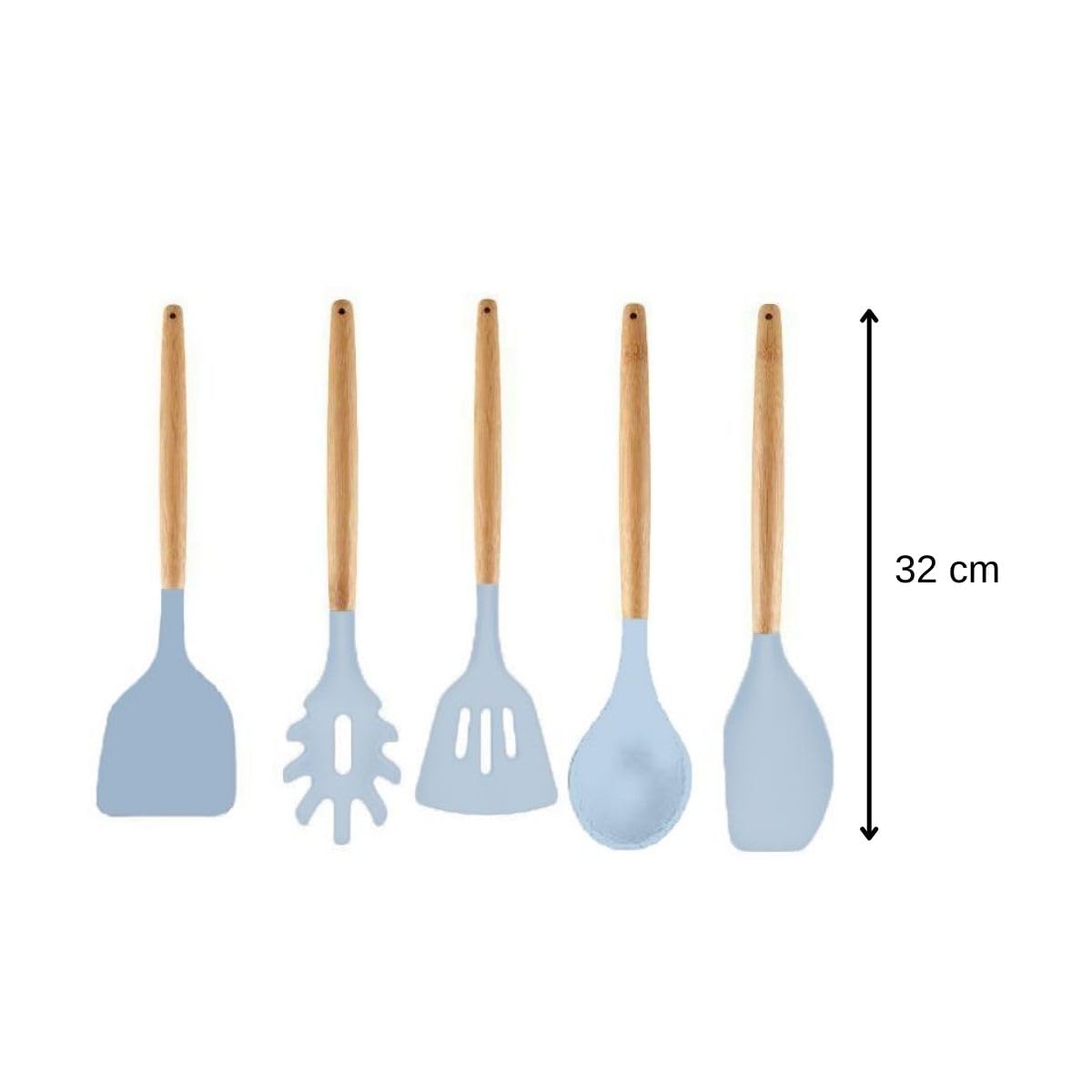 Fackelmann 30178 - Set di 5 utensili da cucina, set di cucchiai e spatole da cucina e supporto in legno, silicone, legno FSC, 32 cm