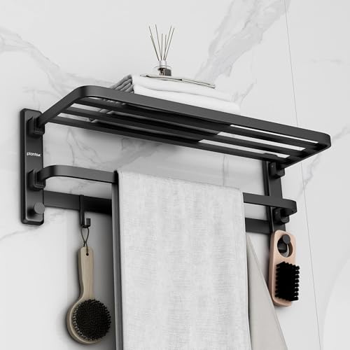 Image of Plantex Self Adhesive Towel Hanger for Bathroom /90 Folding Towel Rack for Bathroom 24 Inch /Towel Holder /Bathroom Accessories - Pack of 1(Black, 6800)