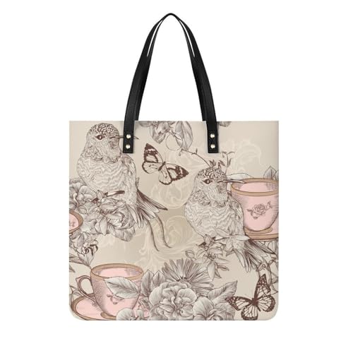 Sac à main oiseau vintage pour femmes : grand tote bag shopping et voyage 39x39cm