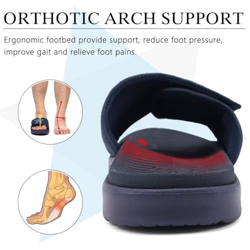 Image of KuaiLu Mens Slide Sandals Orthotic Arch Support Athletic Sport Sandals For Men Adjustable Comfort Slippers With Soft Cushioning For Outdoor