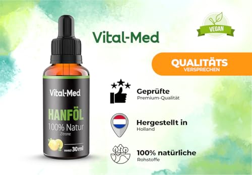 Extra starkes und hochdosiertes Hanföl mit 30ML (750 Tropfen) - Premium Vital Hanfsamenöl - 100% Natur - Hanftropfen mit Omega 3-6-9 (30ML, Zitrone)
