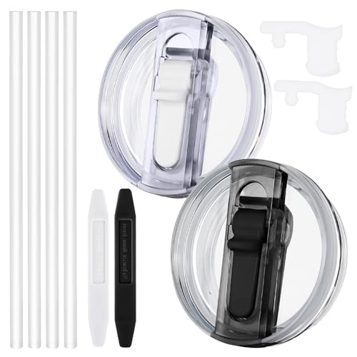 Image of 2 Pcs Spill Proof Tumbler Flip Straw Lid for Stanley Cup, 30oz Leak Proof Lid for Stanley H2.0 Quencher ProTour, with Removable Nozzle (White+Black)