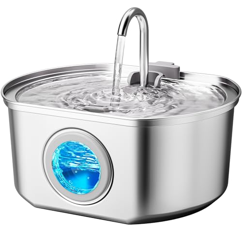 Cat Water Fountain Stainless Steel: 108oz/3.2L Cat Fountain for Drinking- Pet Water Fountain Inside - Automatic Dog Watering Dispenser Bowl - Pet Feeding & Watering Supplies - Water Level Window