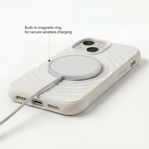Image of amazon basics Shockproof Case for iPhone 15 Plus | Ripple Pattern | Camera Protection | Protective Cover with Enhanced Grip & Wireless Charging Support - White