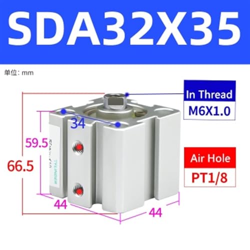 Vérin pneumatique compact SDA32-35 pour espace restreint et serrage précis - 3