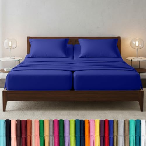 Image of Elegant Comfort Luxury Quality Microfiber 5-Piece 1500 Premium Hotel Sheet Set-Wrinkle Resistant, All Around Elastic Fitted Sheet, Deep Pocket up to 16 inch, Split King, Royal Blue