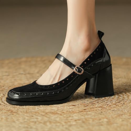 U-lite Women's Pumps Mary Jane High Heel Square Toe Oxfords Dress Shoes Casual Style3