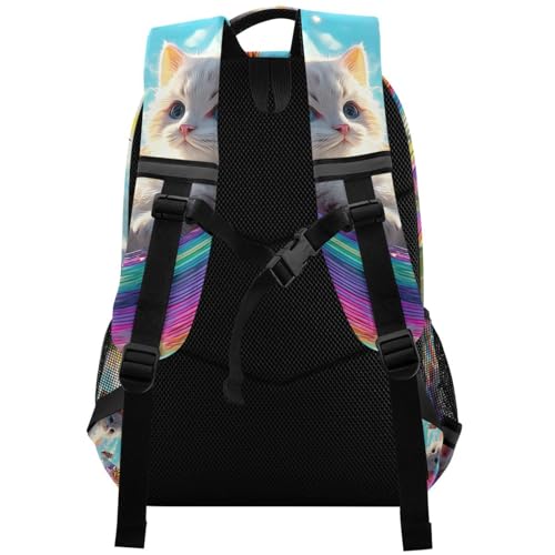 Cat in Rainbow Hammock Backpack for Boys Girls Elementary School Bag Kids Travel Bags Casual Rucksack Laptop Bookbag2