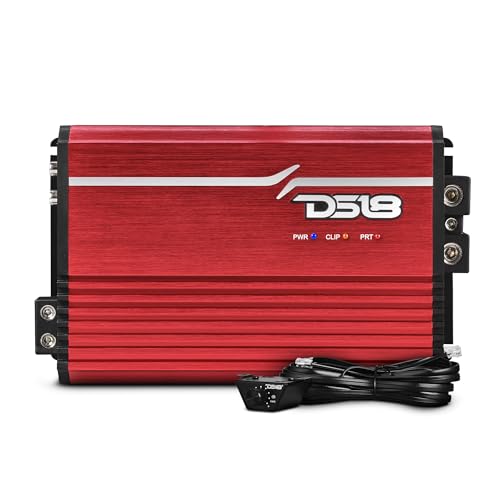 DS18 FRP-2.5K/RD Compact Full-Range Class D 1-Channel Amplifier 2,500 Watts RMS @ 1-ohm, Monoblock Amplifier with Remote Level Knob, Variable Crossover Filters Great for Bass, Mids, or Highs