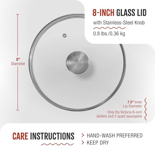 Image of 7.5-Inch Glass Lid for Victoria Round 8-Inch Cast Iron Skillet or Pan, Custom Made for Only Victoria Brand, Internal Diameter 7.5-Inch, External Diameter 8 Inch