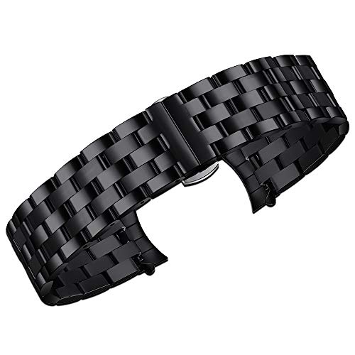 [SEURE時仕] 時計ベルト 12mm 14mm-24mm ステンレス鋼 防水 防汗 Dバックル 両開き/観音開き尾錠 錆び難い ウォッチバンド 金属腕時計ベルト 交換工具付き ボックス付き 男女兼用（ブラック-5/ニュー スタイル/16mm）