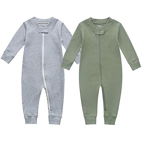 Owlivia Organic Cotton Baby Boy Girl Zip up Sleep N Play, Footless, Long Sleeve(12-18 Months, Dark Grey Melange & Olive Green) Cover