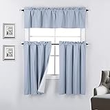 Rooney 3 Piece Thermal Backing Blackout Kitchen Window Curtain Tiers and Valance Set (Light Blue)