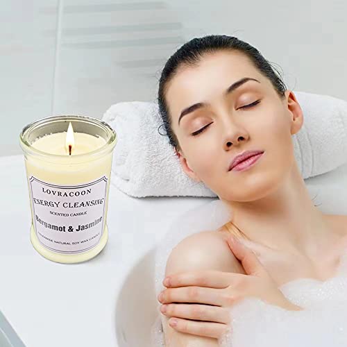 Lovracoon Hand Poured Jar Candle For House Energy Cleansing, Aromatherapy Natural Soy Wax Scented Candle With Gift Box（Bergamot & Jasmine, Medium） #TOP5