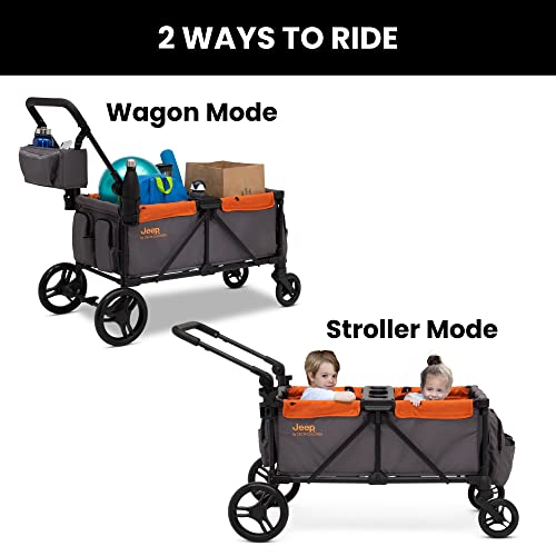 Image of Jeep Sport All-Terrain Stroller Wagon by Delta Children - Includes Canopy, Parent Organizer, Adjustable Handlebar, Snack Tray & Cup Holders, Grey /Bonfire