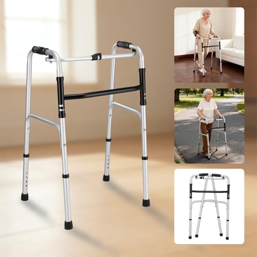 Bakaji Deambulatore Per Anziani Pieghevole Con Struttura Leggera In Alluminio Salvaspazio, Walker Dispositivo Di Aiuto Per Persone Disabili Con Mobilità Ridotta, Altezza Regolabile 77,8–92,8 Cm - 5
