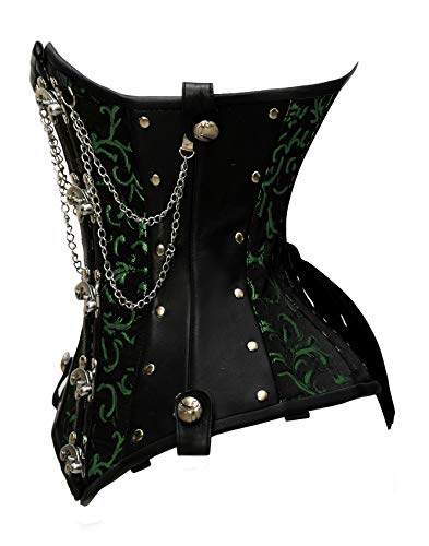 luvsecretlingerie 26 Double Steel Boned Waist Training Brocade & Faux Leather Underbust Shaper Corset #87092