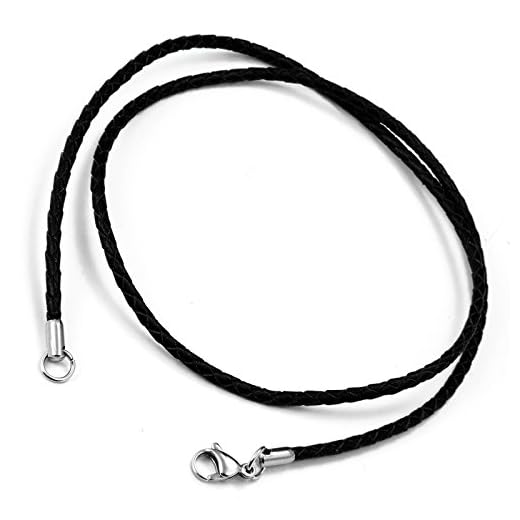 Cupimatch Unisex ny 2-i-1 3 mm svart flätat läderband rep kedja halsband omlott armband rostfritt stål hummerlås 61 cm