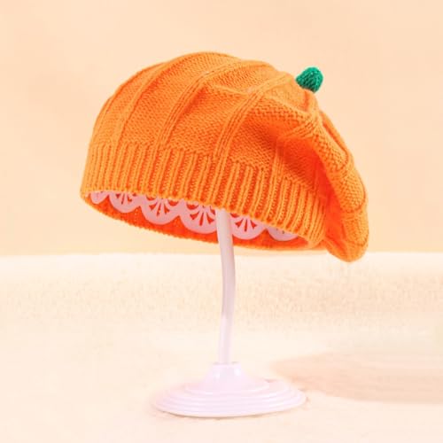 Fall Winter Parent-child Knitted Hat Cute Playful Halloween Orange Pumpkin Knitted Hats Warm Beret Dome Brimless Cap2