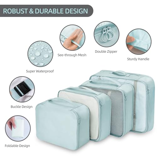 Image of 12Pcs Packing Travel Cubes for Suitcase Luggage Organizers with 5 Drawstring Bags,Suitcase Organiser Bag with Waterproof Shoe Storage Bag Compression Pouches