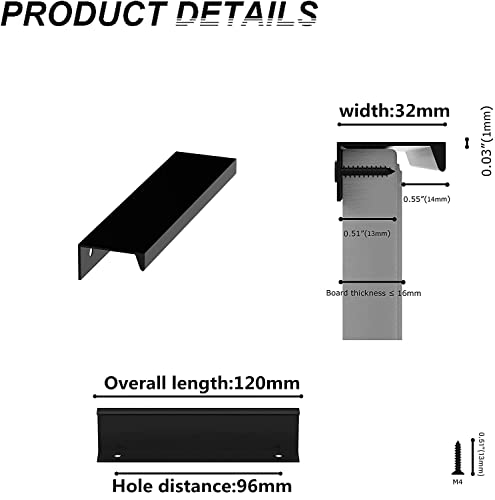 Margueras 10pcs Black Kitchen Cabinet Drawer Handle (96 mm, Black), 96MM - Image 2