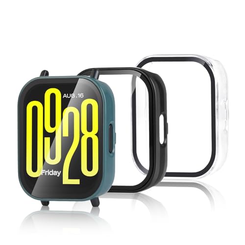 aceyoon シャオミ(Xiaomi) Redmi Watch 5 Active 用 保護ケース 3個パック 2 in 1 フルプロテクションハードPCケース HD強化スクリーンプロテクター 高感度保護ケース付き キズ 衝撃 飛散防止 高透過率 高感度タ
