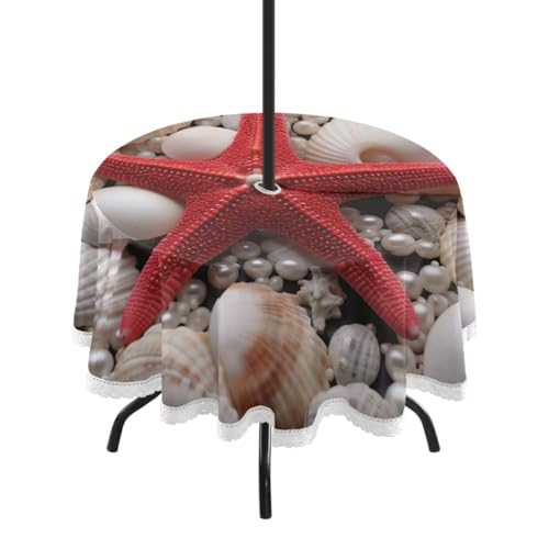 Wajiw 60 Inch Indoor Outdoor Round Tablecloth with Umbrella Hole and Zipper Waterproof Patio Table Cover for Camping Dining Room Party Outdoor Picnic,Starfis