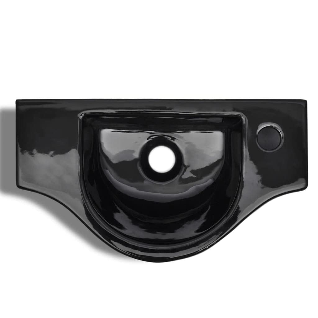vidaXL Lavabo de Baño con Agujero para Grifo Cerámica Negro Lavamanos de Aseo