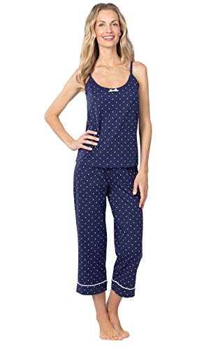 PajamaGram Capri Pajamas for Women - Womens Sleepwear, Cami Top, Navy, M, 8-10