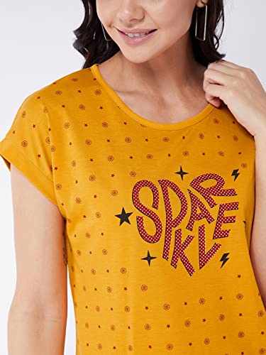 Image of Modeve Women Printed Cotton Blend Half Sleeve Round Neck T-Shirt for Summer