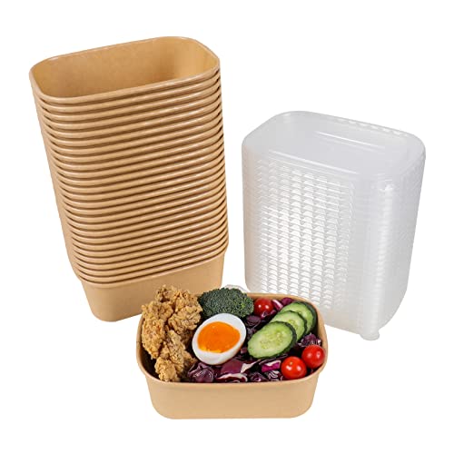 25 oz Disposable Kraft paper bowls with lids, Rectangle Food cont...