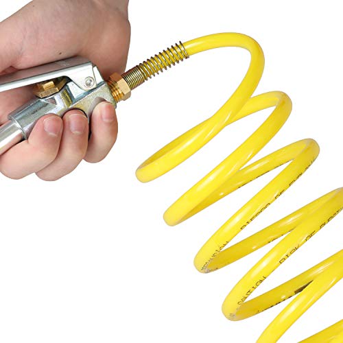 Wynnsky Coiled Air Hose, Nylon Material, Anti-Corrosion, Abrasion Resistance, 1/4 Inch × 12 Feet, 1/4 Inch Npt Brass Air Compressor Accessories Fittings, 200Psi #TOP1