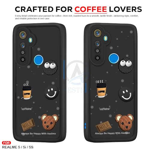 Image of AESTMO Back Case Cover for Realme 5 / 5S Cover | Cute Fun Cartoon 3D Ball | Coffee Silicone Case | Full Body Protection | Camera Protection Back Cover for Realme 5 / 5S (Black)