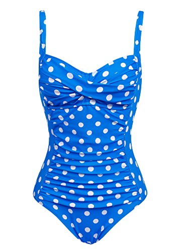 Womens One Piece Swimsuit/Bathing Suit for Large Bust/Breast(Emerald Neon Blue Dot,Size 16)