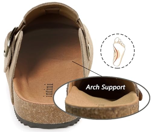 Image of Genuine Suede Clogs Womens Mens Cork Footbed Sandals Potato Shoes | Unisex Suede Leather Mules ,Arch Support,Adjustable Metal Buckle,Cork and Rubber,Wonderful Quality