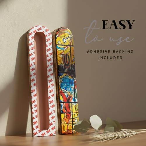 Image of SURI Wooden Mezuzah Case for Door - 5 Inch Yellow Chagall-Inspired Mezuza Cover with Printed Scroll, Self-Stick Adhesive, Fits a 4 Inch Scroll, Gift Box Included