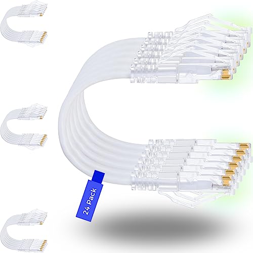 Rapink Patch Cables Cat6/ Cat6a 0.5ft (24 Pack) Slim, Cat6a Ethernet Patch Cable 10G Support, Snagless Cat 6 Patch Cable for Patch Panel to Switch, Flexiable Cat6 Ethernet Cable White