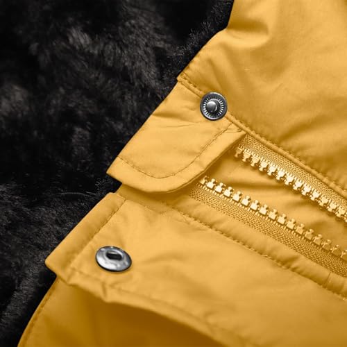 Lazzboy Wintermantel Damen Winterjacke Warm Steppmantel Mäntel Für Daunenmantel Lang Gefüttert Winterparka Winter Jacke Mantel Parka Reißverschluss Einfarbig Mit Kapuze Outdoor (Gelb,L)
